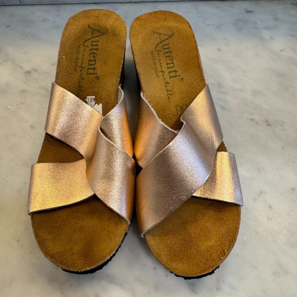 Rose gold wedge sandals